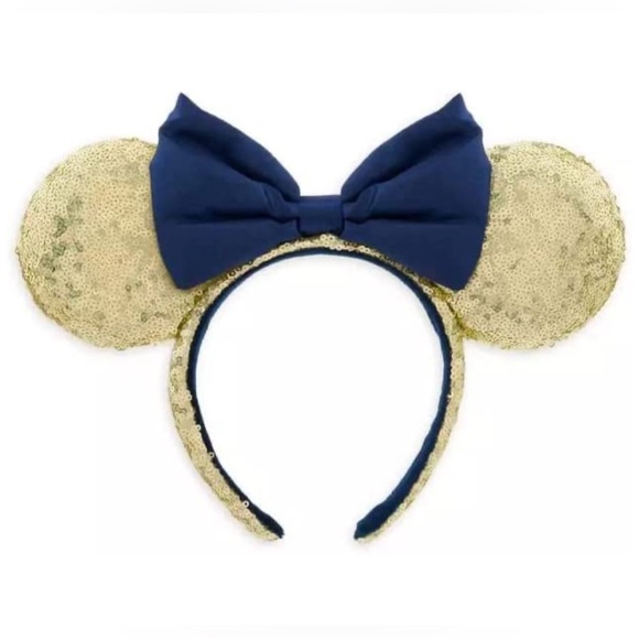 Disney Parks Ear Headband Gold Sequin Navy Blue Mickey Mouse Ears - Picture 1 of 10